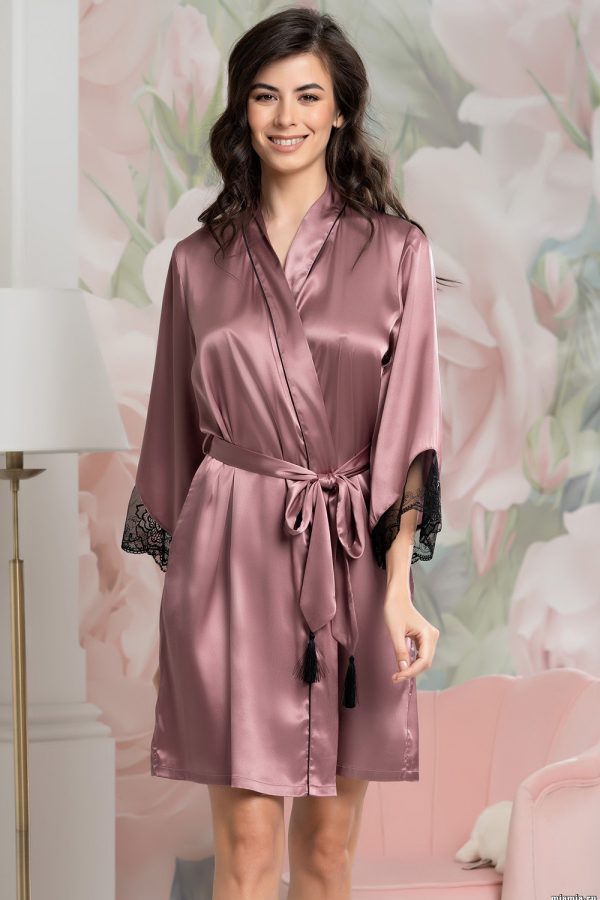 Халат короткий Olivia Mia-Amore из однотонного смесового шелкового полотна